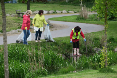 Girls cleaning up