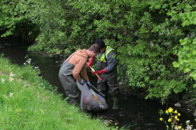 Girls cleaning up