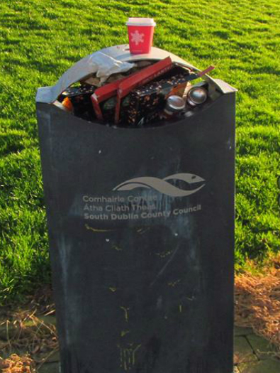 Full rubbish bins in Sean Walsh Memorial Park